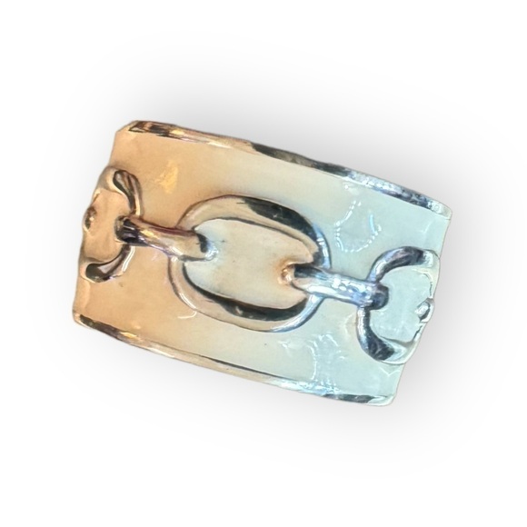 Ivory Enamel Sterling Silver Link Ring (7.5) - Picture 4 of 4